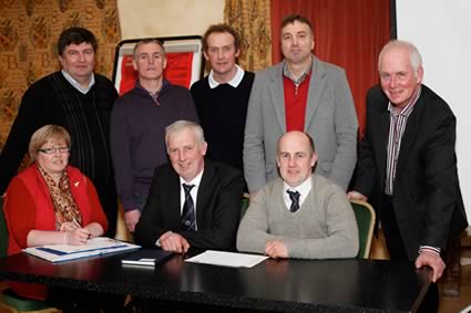 The strong team of office holders elected at the NI Blue Cattle Breeders Club AGM were quickly down to work planning for the British Blue spring show and export sale in Moira on Sat, March 23. Seated, from left, secretary Libby Young, chairman Ivan Gordon, and vice chairman Jason Edgar. Standing, from left, are executive committee members Alan Cleland, Basil Dougherty, James Martin, Andrew Craig, and Jim Ervine.